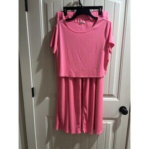 Women’s Plus Sz 2xl Pink Matching Set Crop Top Casual Pants NWOT